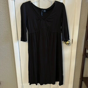 Ashley Judd Women’s (M) Black VNeck Casual Rusched Waist Three Qtr Sleeve Dress